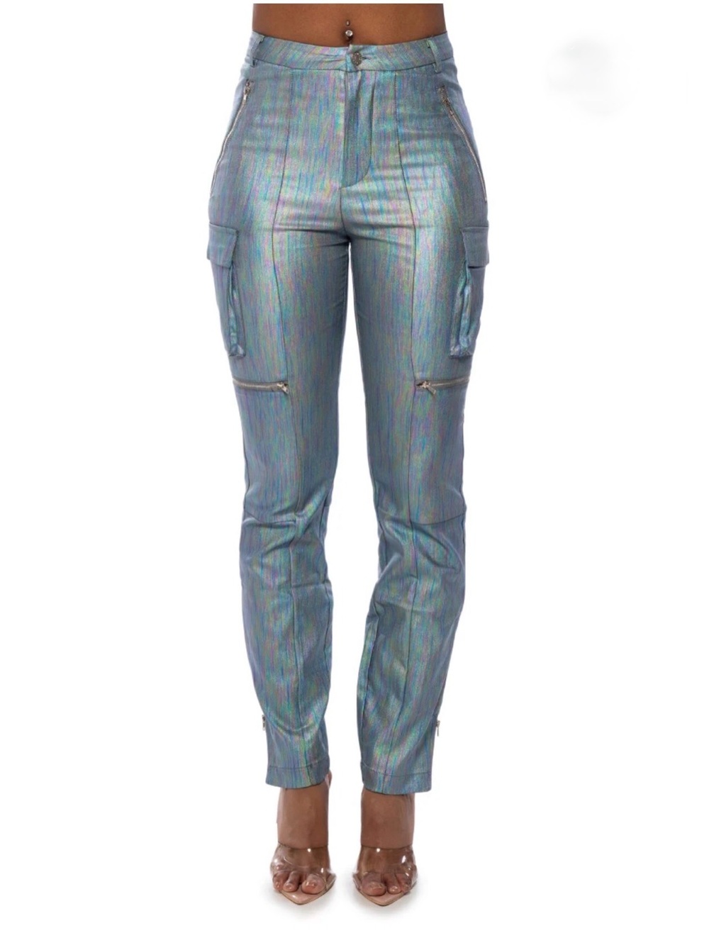 🥶 AKIRA Iridescent Cargo Pants Blue Jeans Denim Leggings NEW 1X